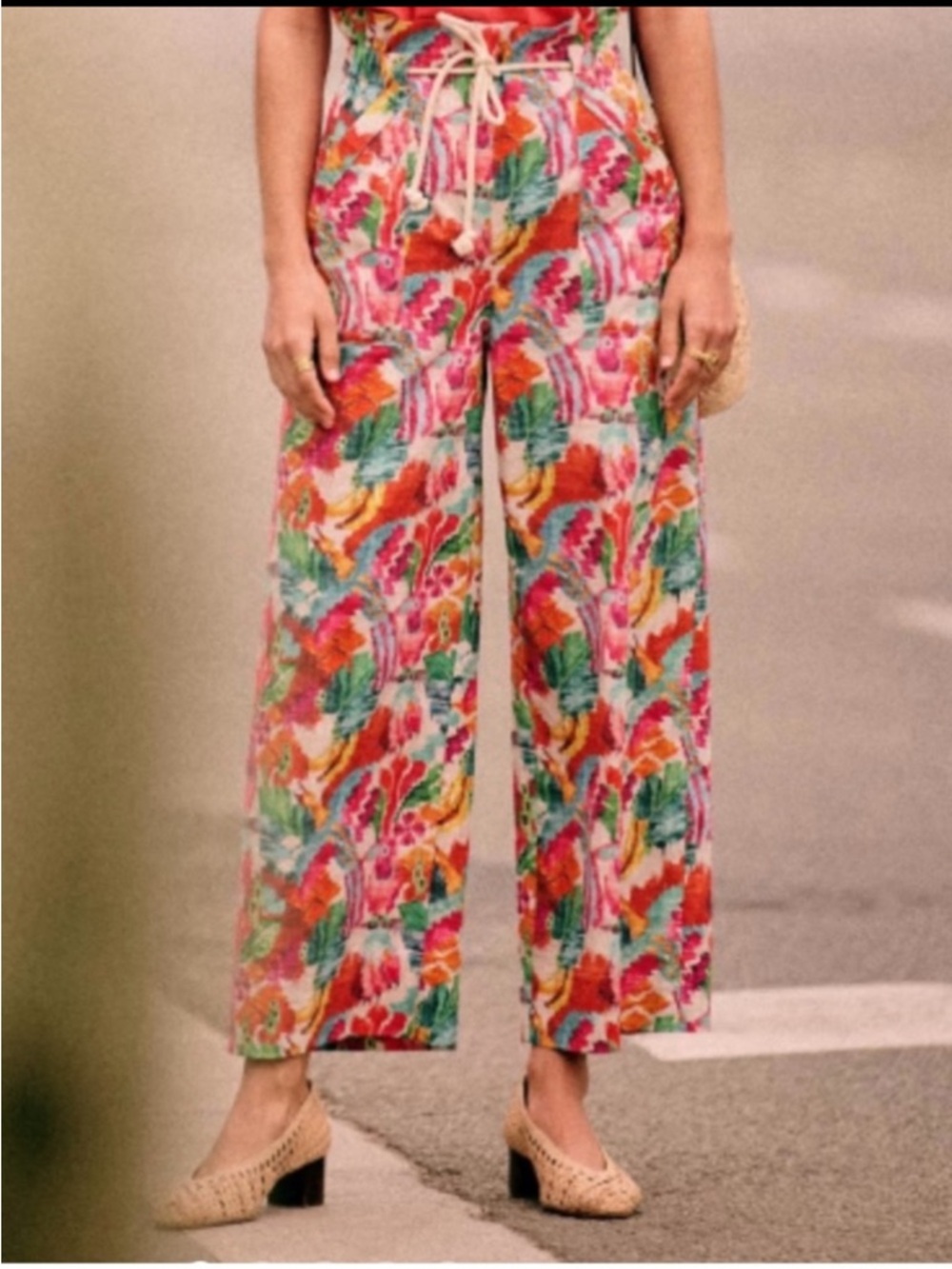 Sézane Jacques Trousers | Tropics Ecru Print | Linen Cotton Blend | size XS